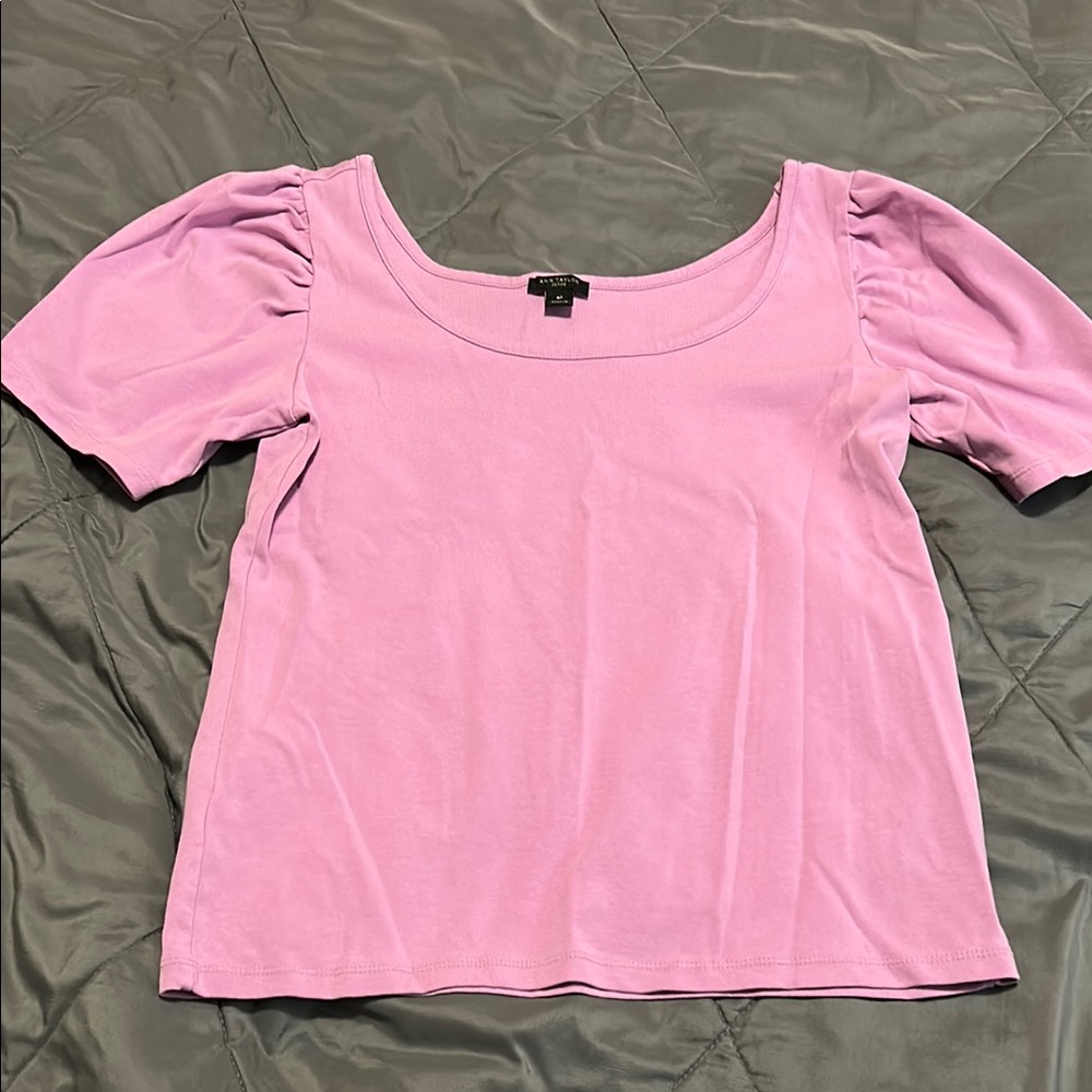 Ann Taylor Pink Puff Sleeve Fitted Blouse
